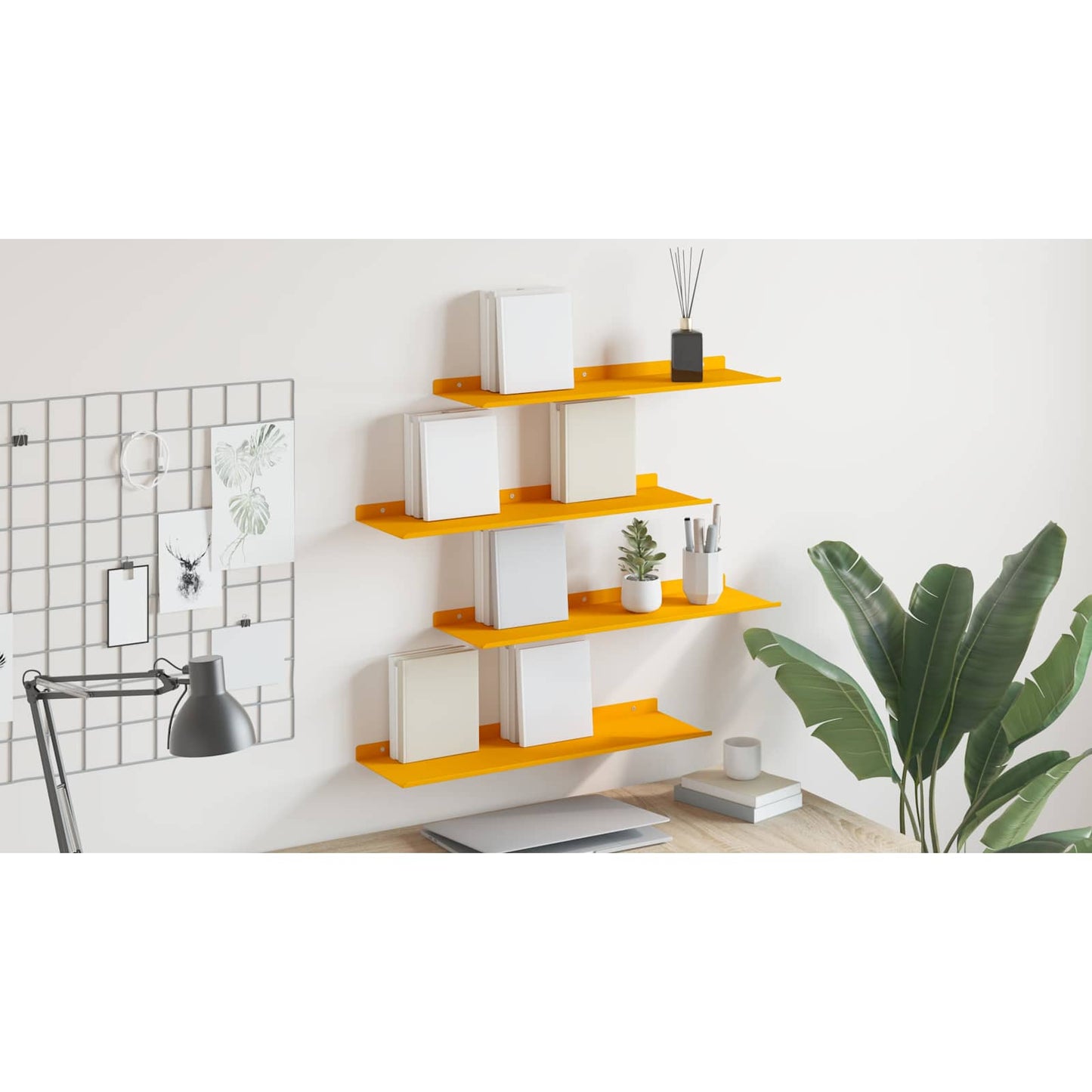 Floating Shelf 4 pcs Mustard Yellow 60 x 18 x 2.5 cm Steel