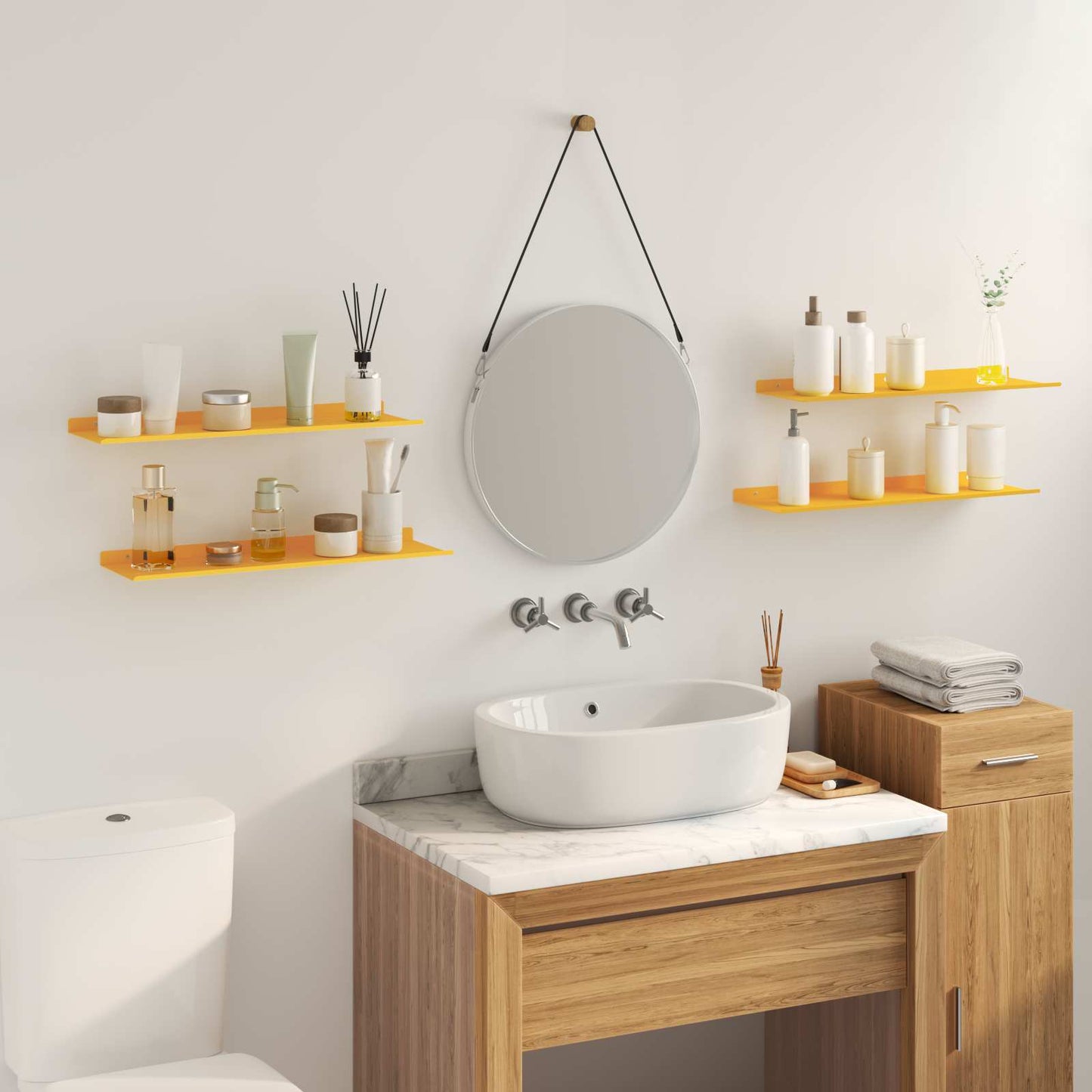 Floating Shelf 4 pcs Mustard Yellow 60 x 18 x 2.5 cm Steel