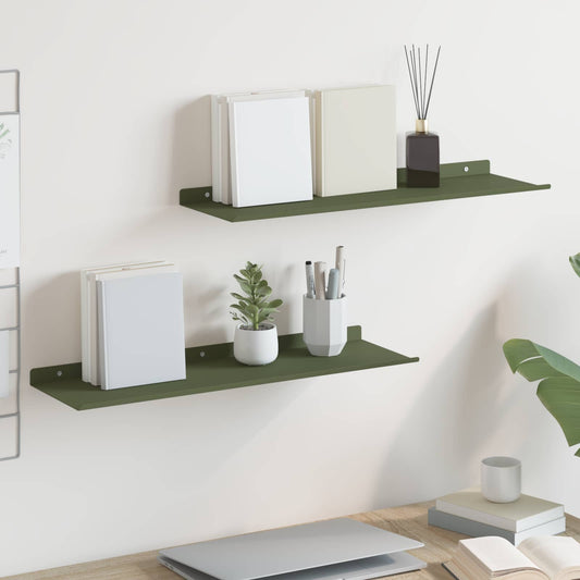 Floating Shelf 2 pcs Olive Green 60 x 18 x 2.5 cm Steel