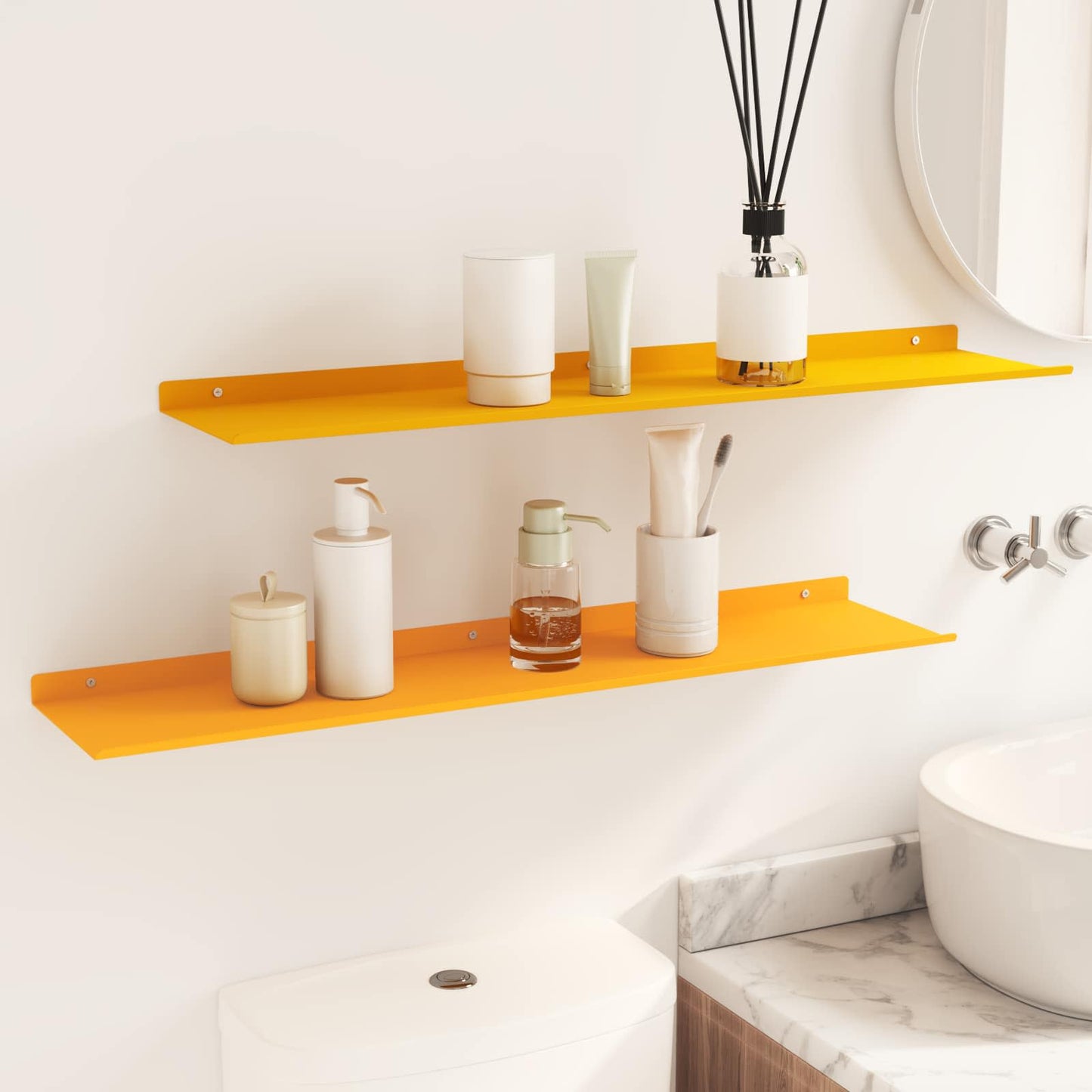Floating Shelf 2 pcs Mustard Yellow 80 x 18 x 2.5 cm Steel