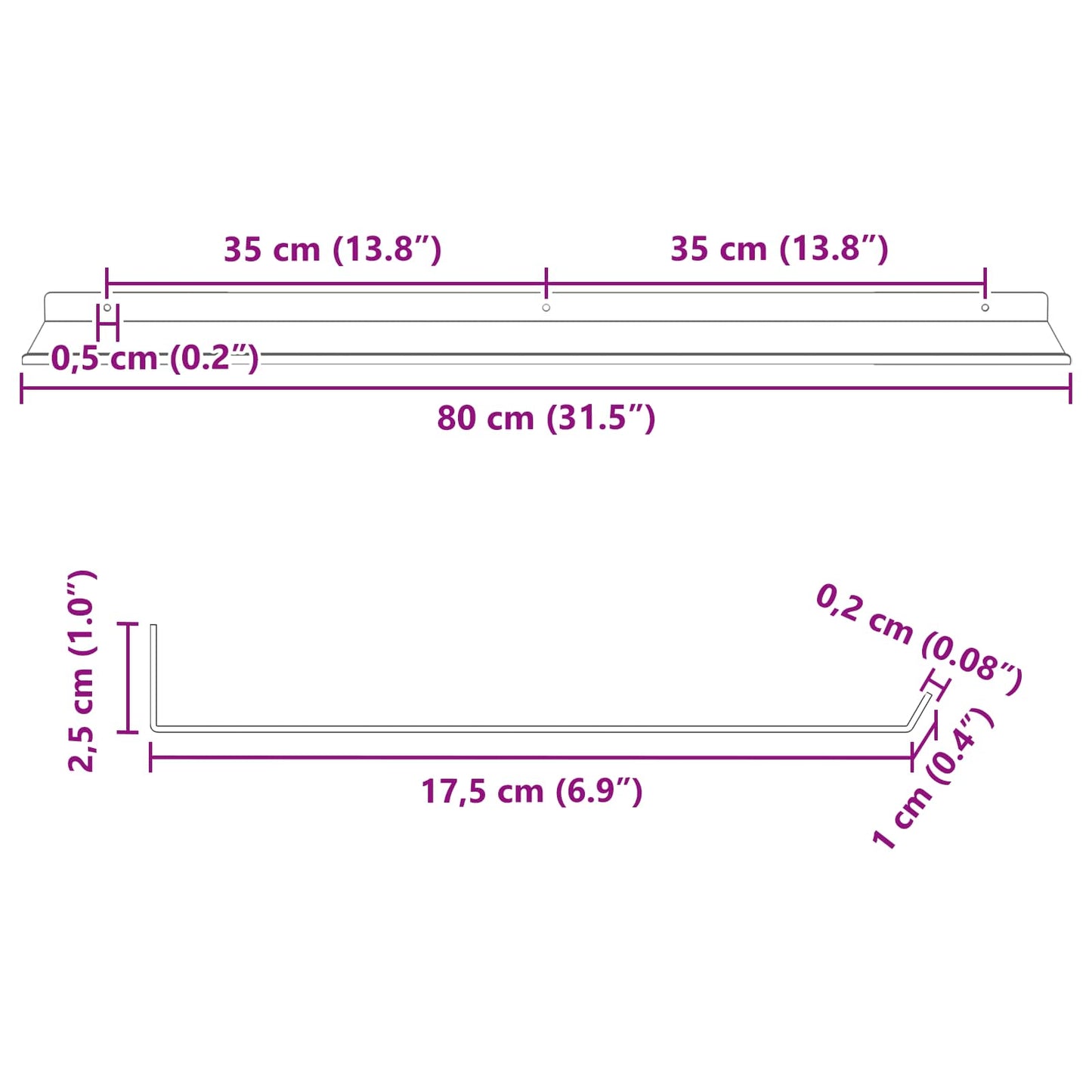 Floating Shelf 2 pcs Mustard Yellow 80 x 18 x 2.5 cm Steel