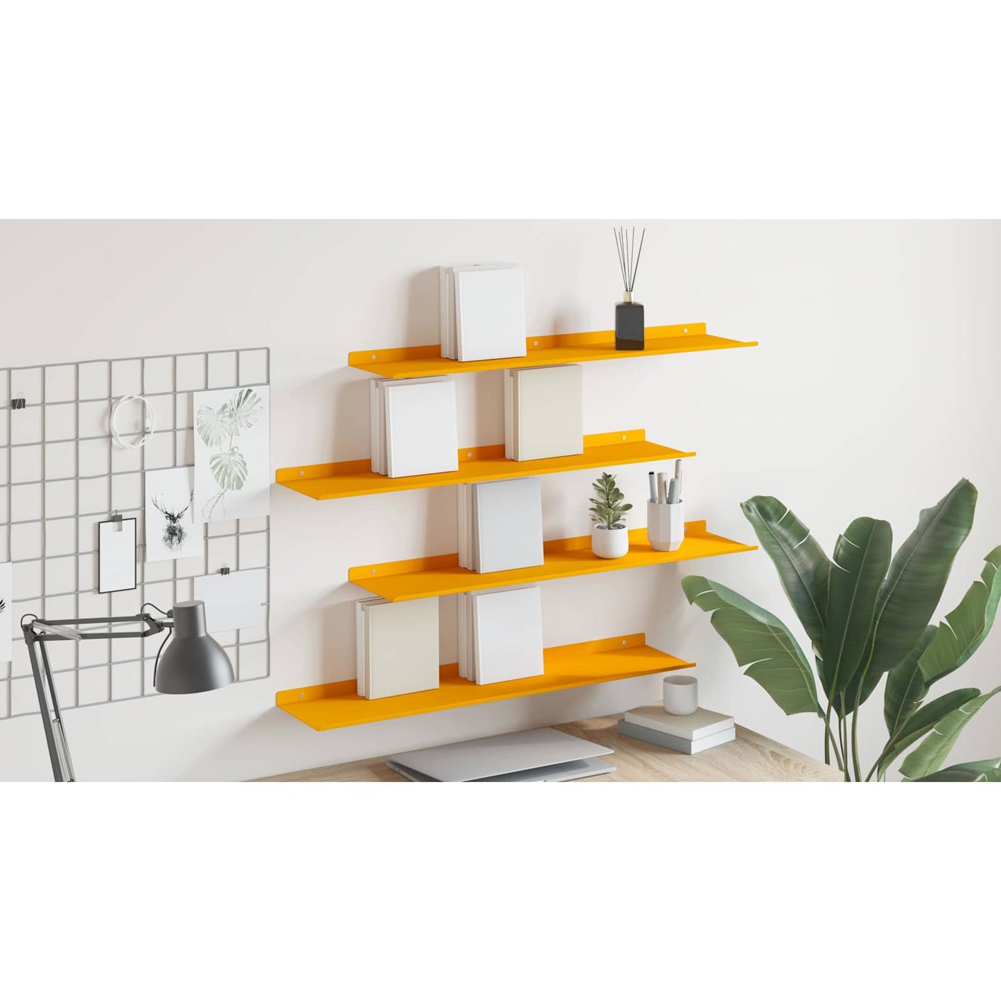 Floating Shelf 4 pcs Mustard Yellow 80 x 18 x 2.5 cm Steel