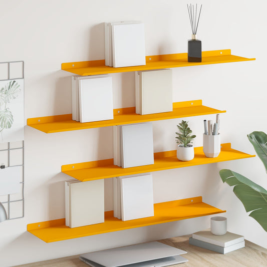 Floating Shelf 4 pcs Mustard Yellow 80 x 18 x 2.5 cm Steel