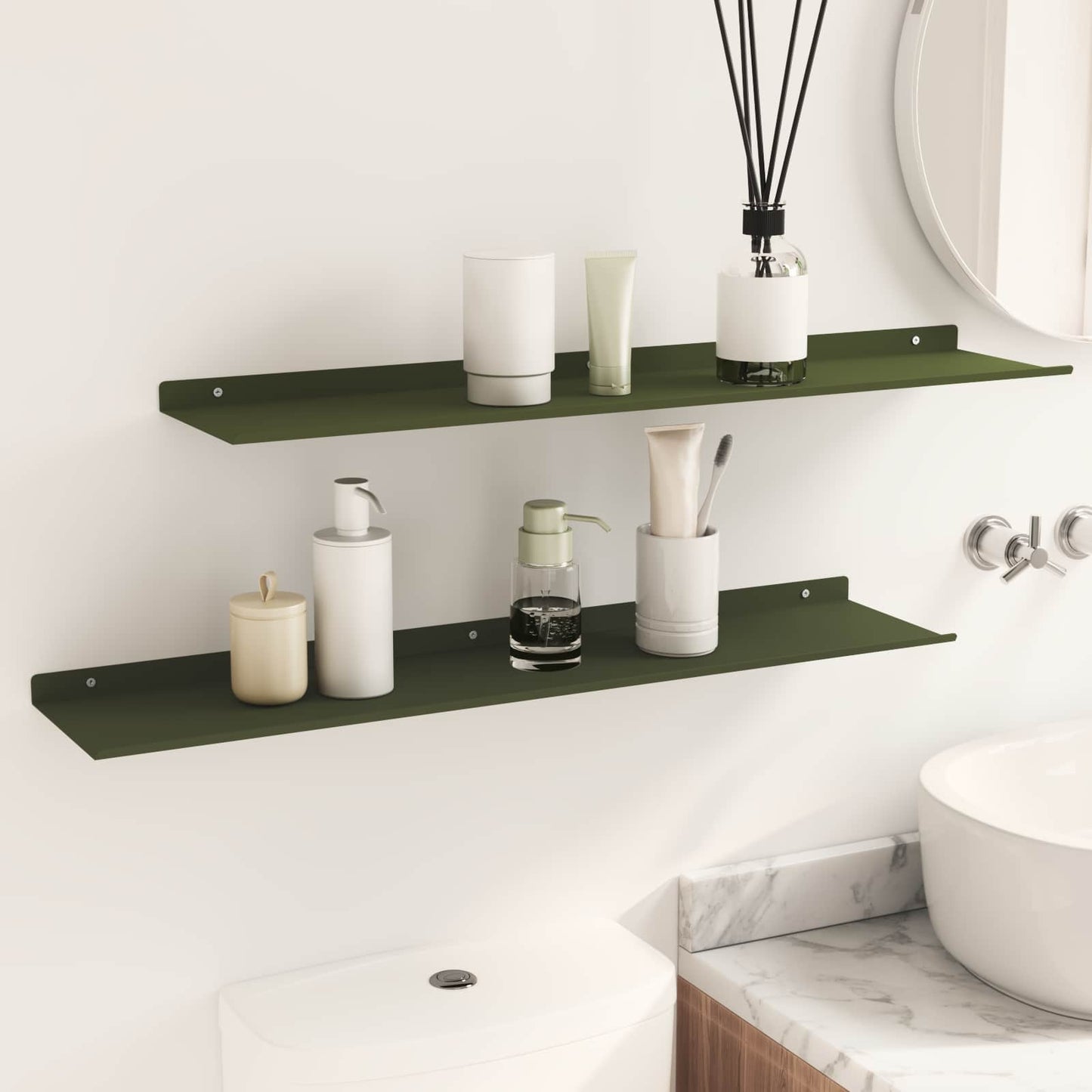 Floating Shelf 2 pcs Olive Green 80 x 18 x 2.5 cm Steel