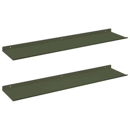 Floating Shelf 2 pcs Olive Green 80 x 18 x 2.5 cm Steel