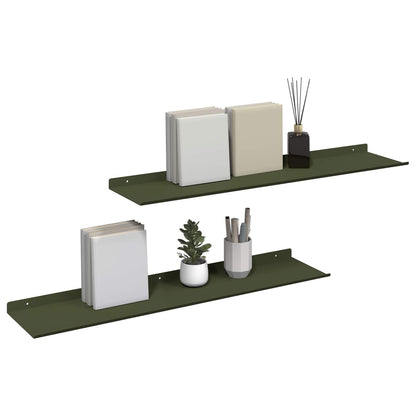 Floating Shelf 2 pcs Olive Green 80 x 18 x 2.5 cm Steel