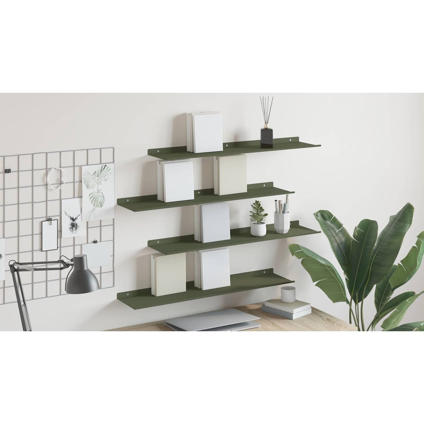 Floating Shelf 4 pcs Olive Green 80 x 18 x 2.5 cm Steel