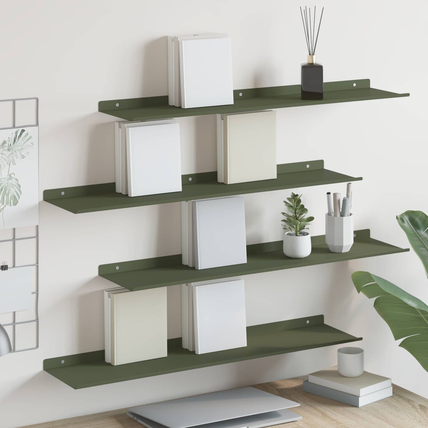 Floating Shelf 4 pcs Olive Green 80 x 18 x 2.5 cm Steel