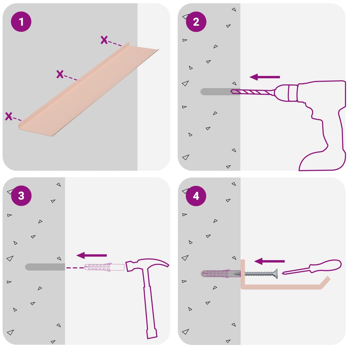 Floating Shelf Wall-mounted 2 pcs Pink 100 x 18 x 2.5 cm Steel
