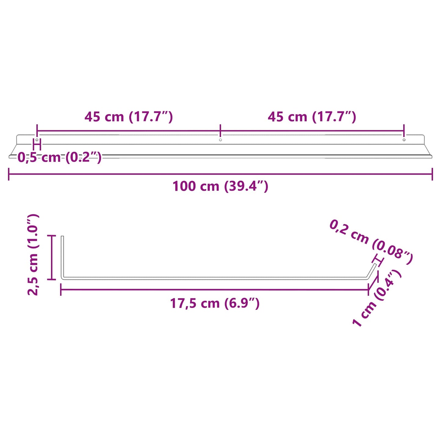 Floating Shelf Wall-mounted 2 pcs Pink 100 x 18 x 2.5 cm Steel