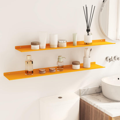 Floating Shelf 2 pcs Mustard Yellow 100 x 18 x 2.5 cm Steel