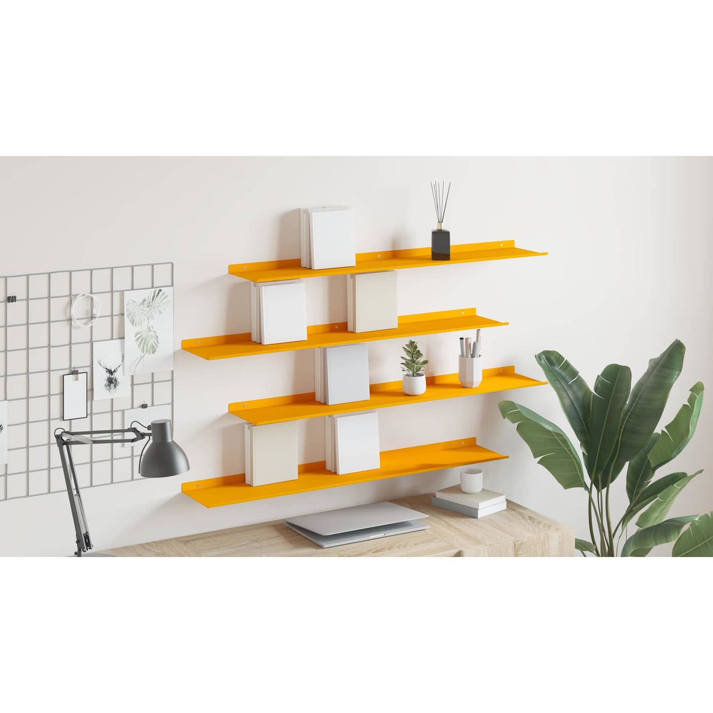 Floating Shelf 4 pcs Mustard Yellow 100 x 18 x 2.5 cm Steel