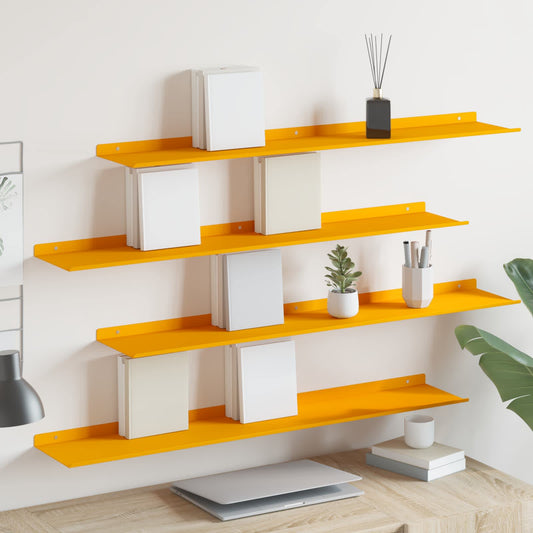 Floating Shelf 4 pcs Mustard Yellow 100 x 18 x 2.5 cm Steel