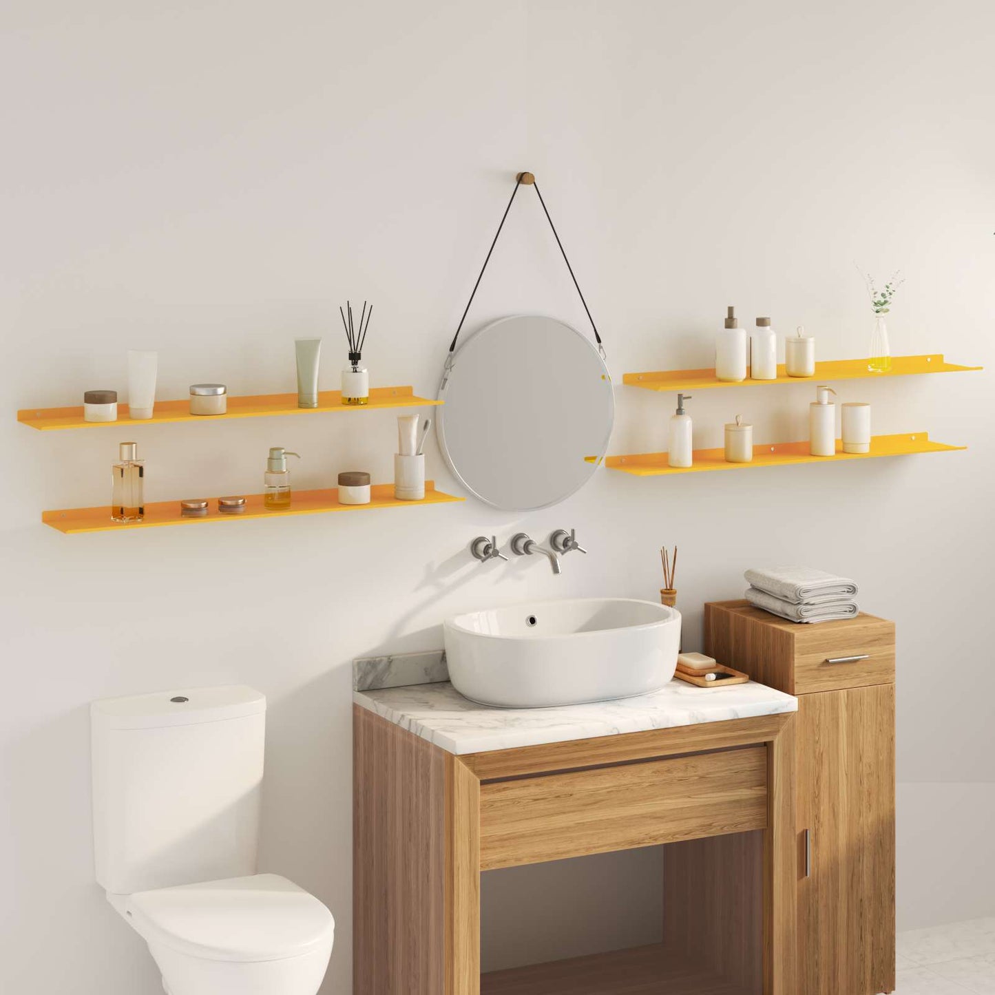 Floating Shelf Wall-Mounted 4 pcs Mustard Yellow Steel