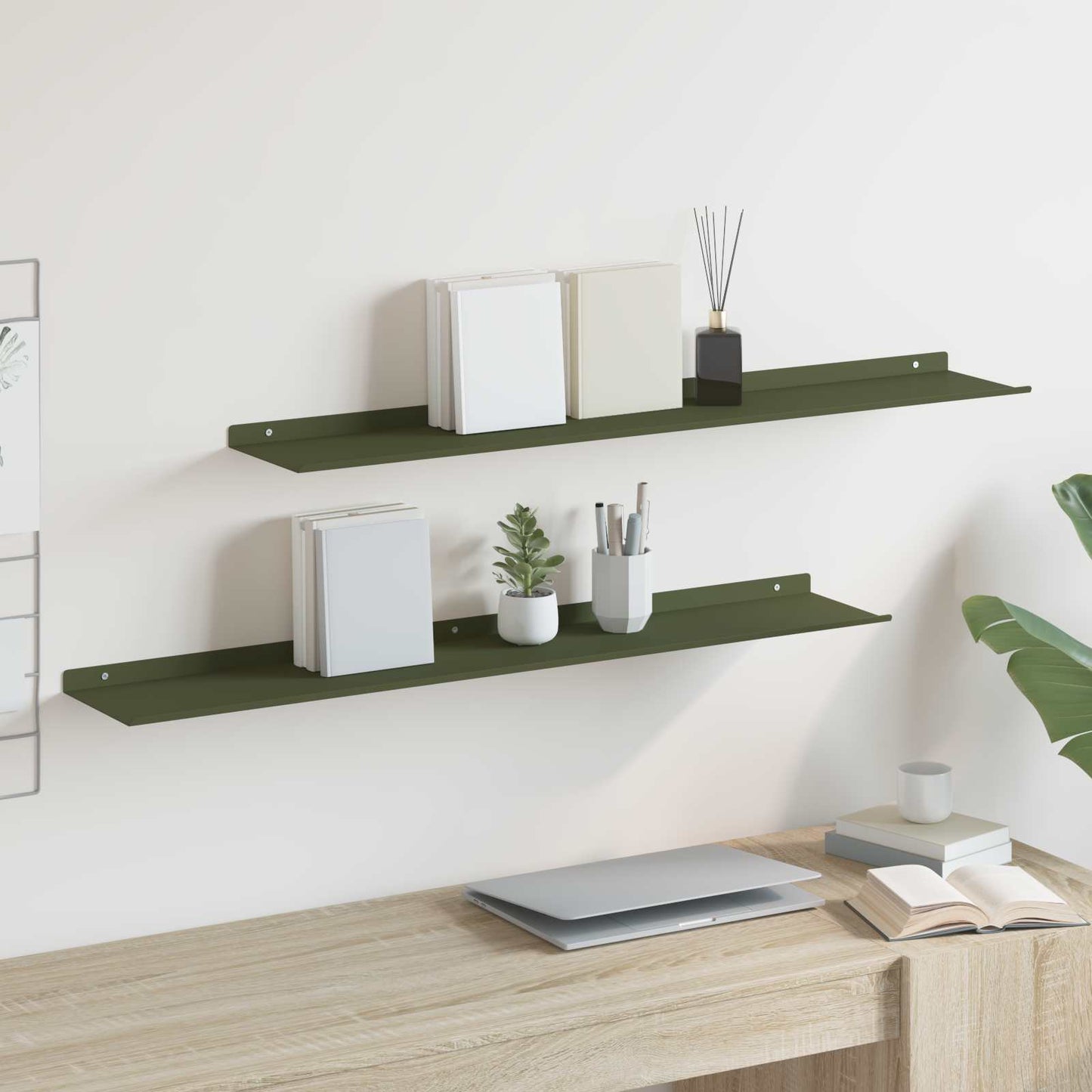 Floating Shelf 2 pcs Olive Green 100 x 18 x 2.5 cm Steel