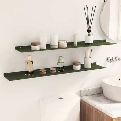 Floating Shelf 2 pcs Olive Green 100 x 18 x 2.5 cm Steel