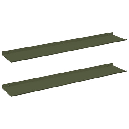 Floating Shelf 2 pcs Olive Green 100 x 18 x 2.5 cm Steel