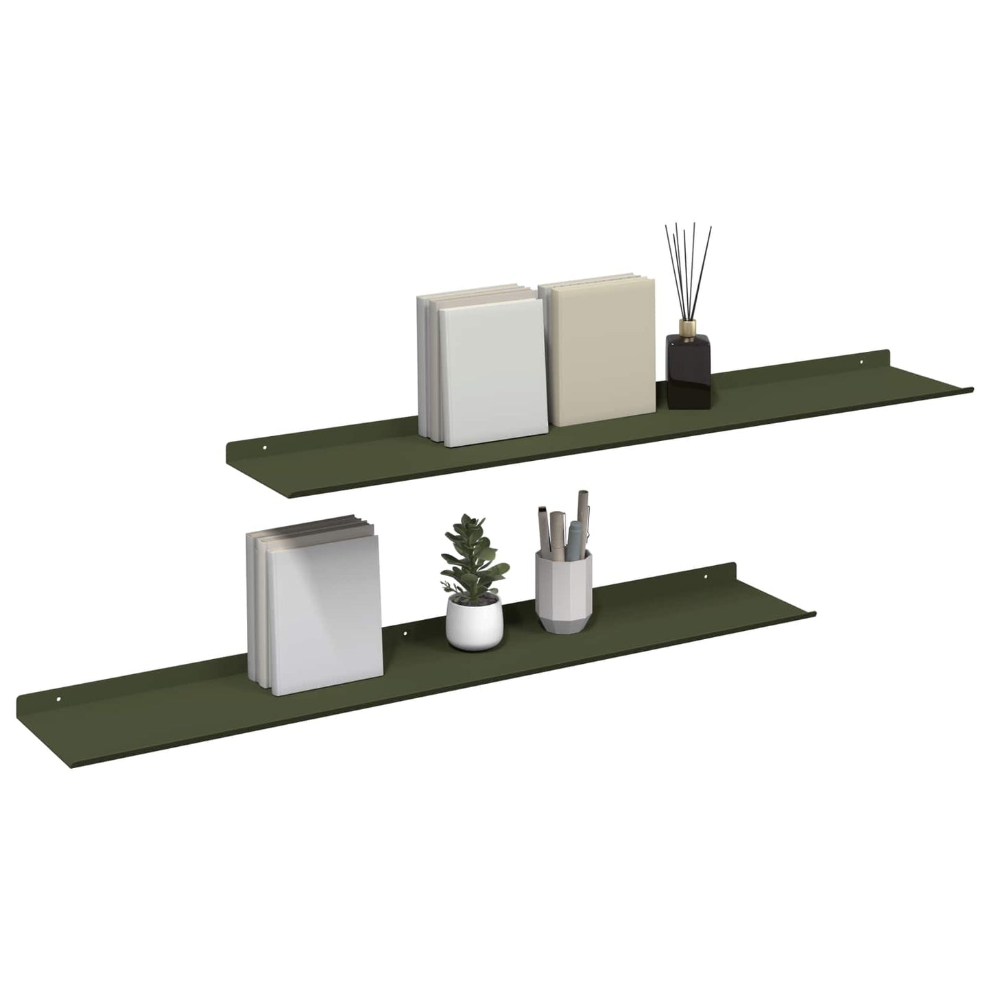 Floating Shelf 2 pcs Olive Green 100 x 18 x 2.5 cm Steel