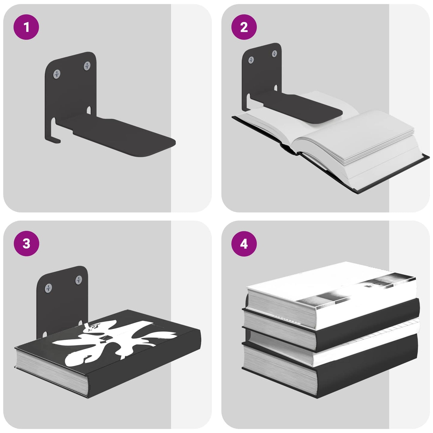 Invisible Floating Shelf with Shelf 4 pcs Black 6 x 11 x 6.5 cm