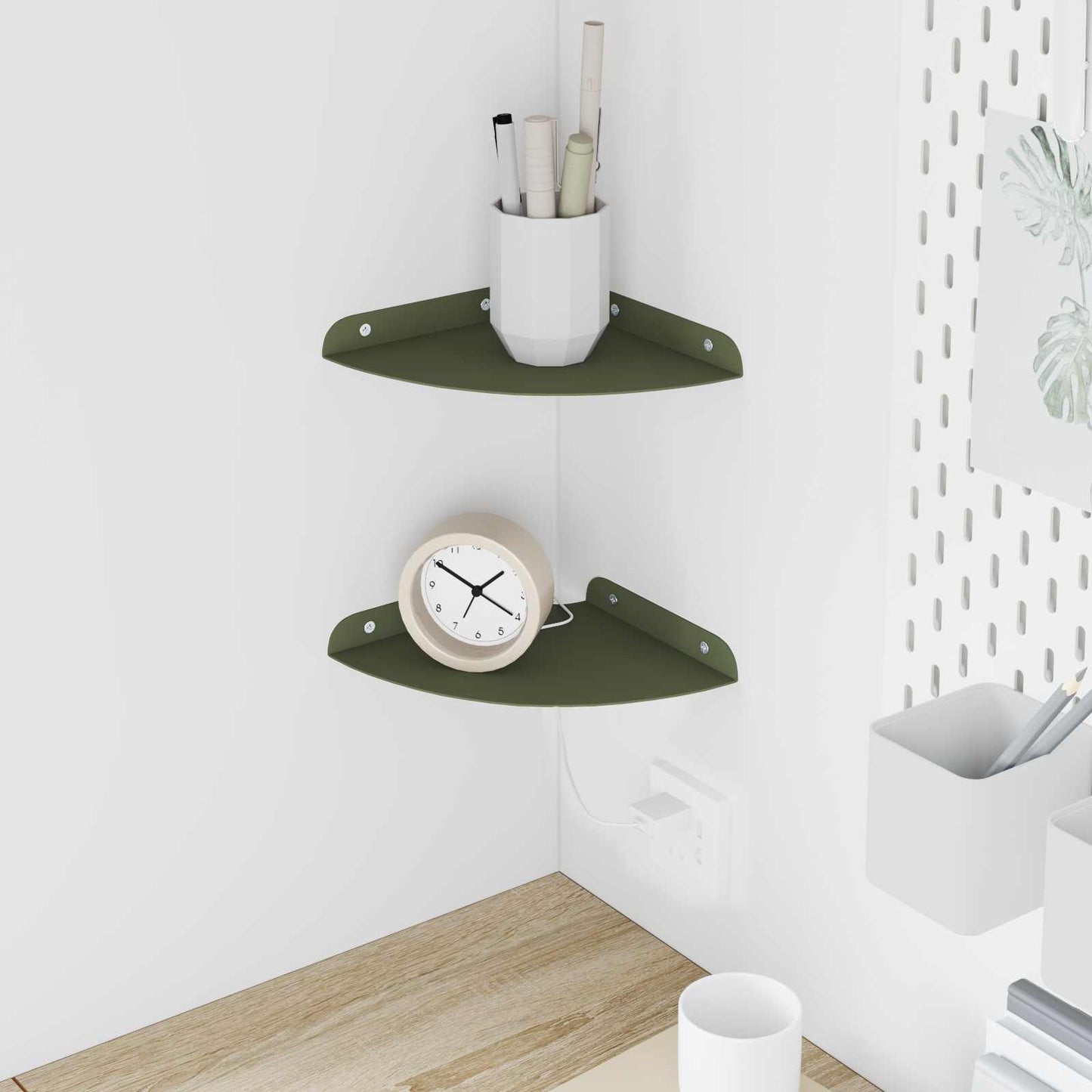 Floating Shelf with Shelf 2 pcs Olive Green 18 x 18 x 2 cm