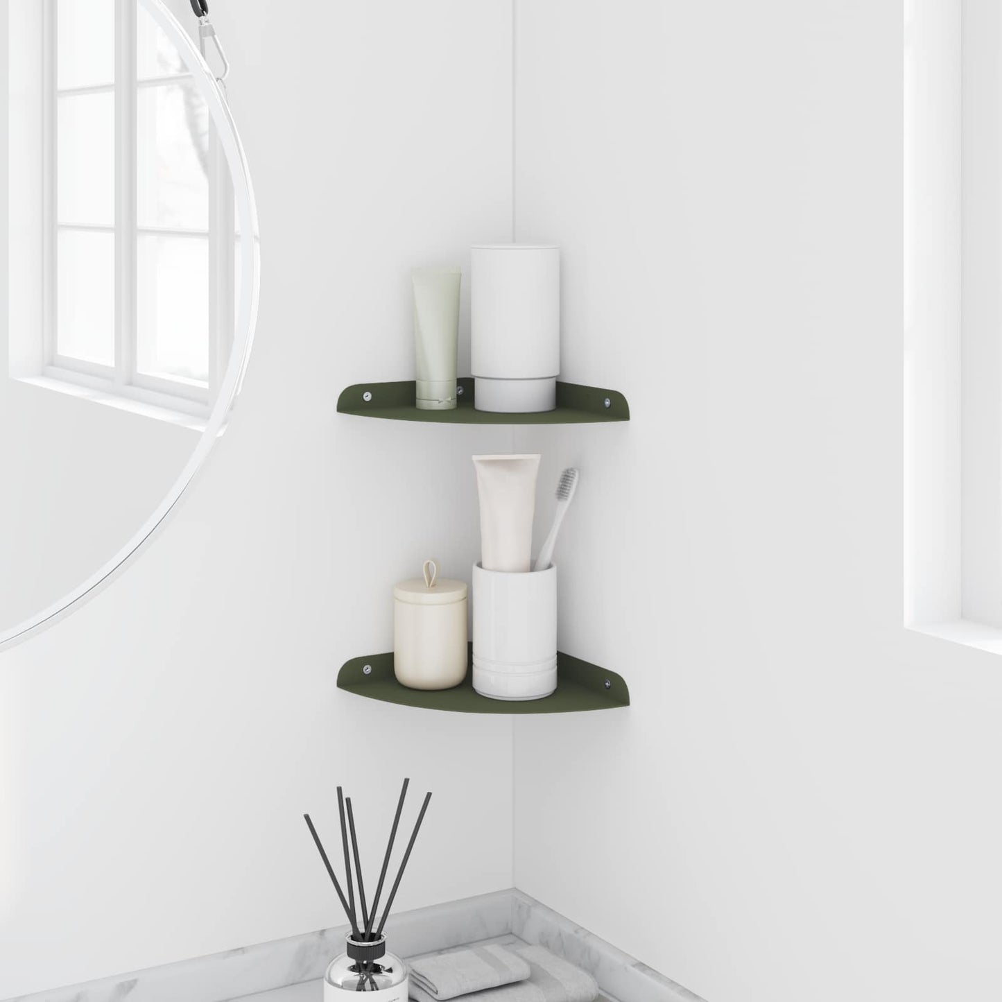 Floating Shelf with Shelf 2 pcs Olive Green 18 x 18 x 2 cm