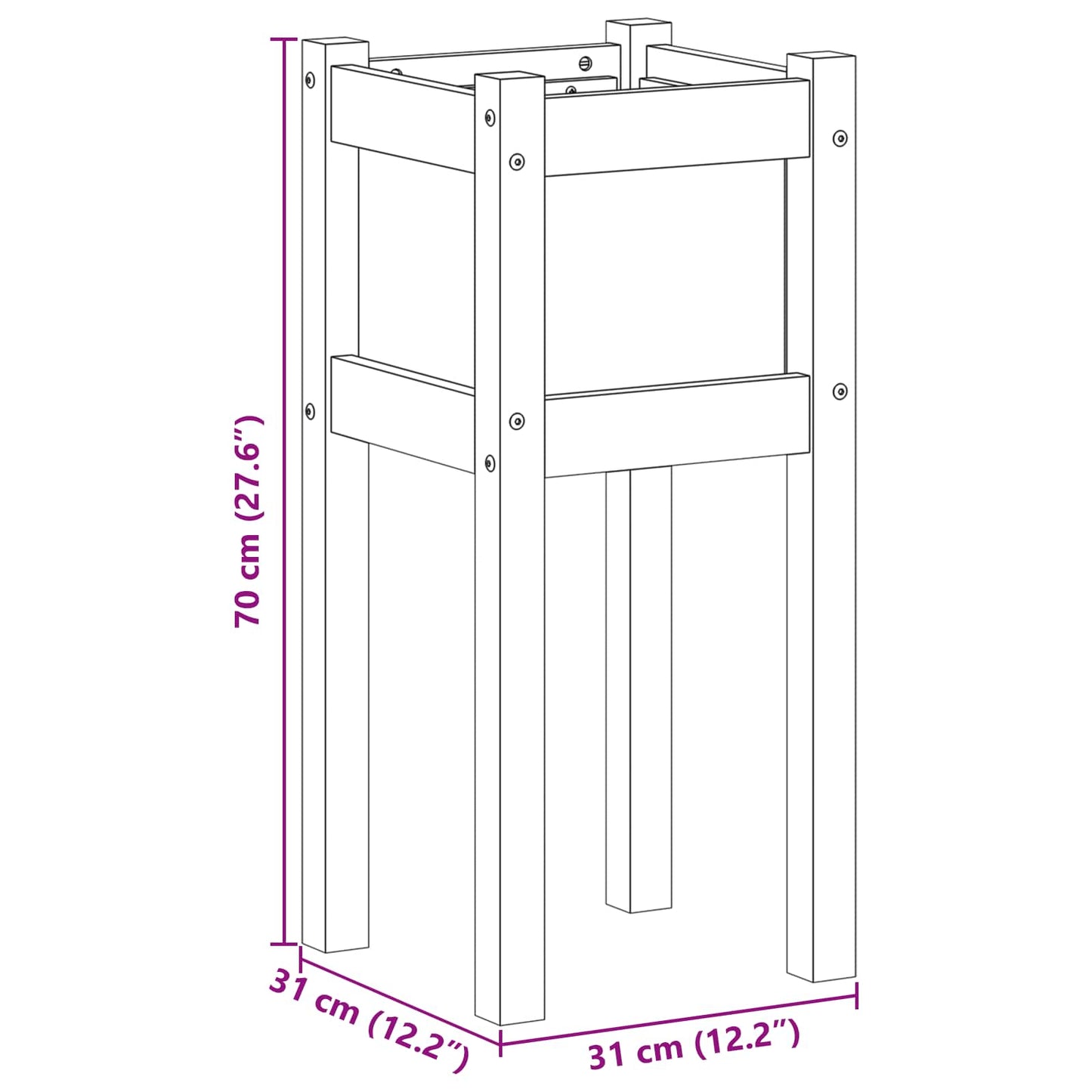 Garden Planter Nature 31 x 31 x 70 cm Solid Pine Wood