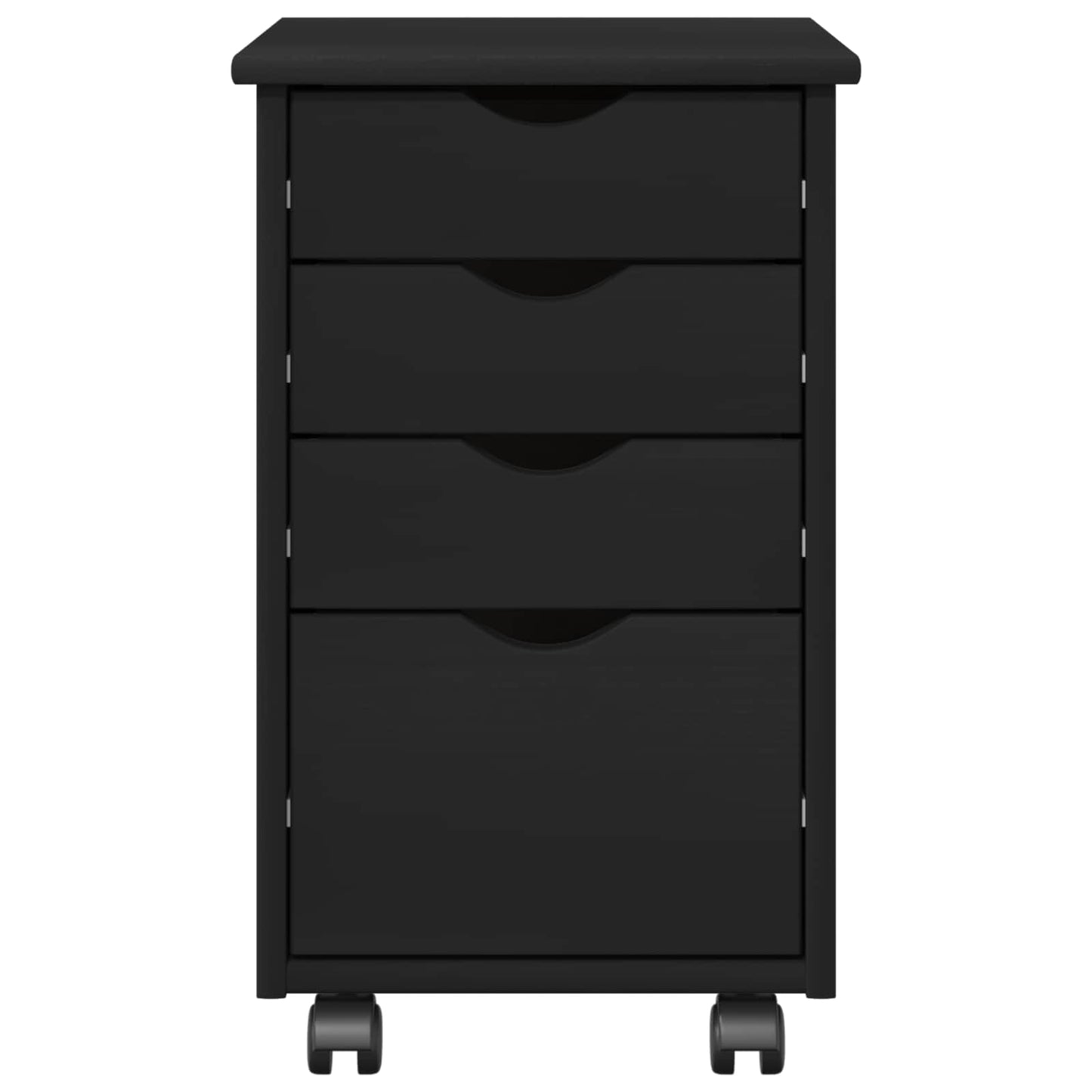 Rolling Cabinet Black 34 x 39 x 56 cm Solid Pine Wood