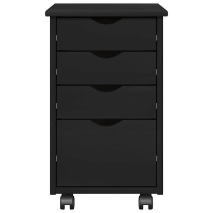 Rolling Cabinet Black 34 x 39 x 56 cm Solid Pine Wood