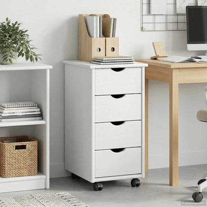Rolling Cabinet White 34 x 39 x 65.5 cm Solid Pine Wood