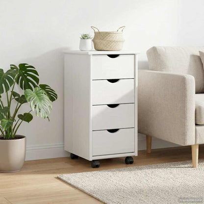 Rolling Cabinet White 34 x 39 x 65.5 cm Solid Pine Wood