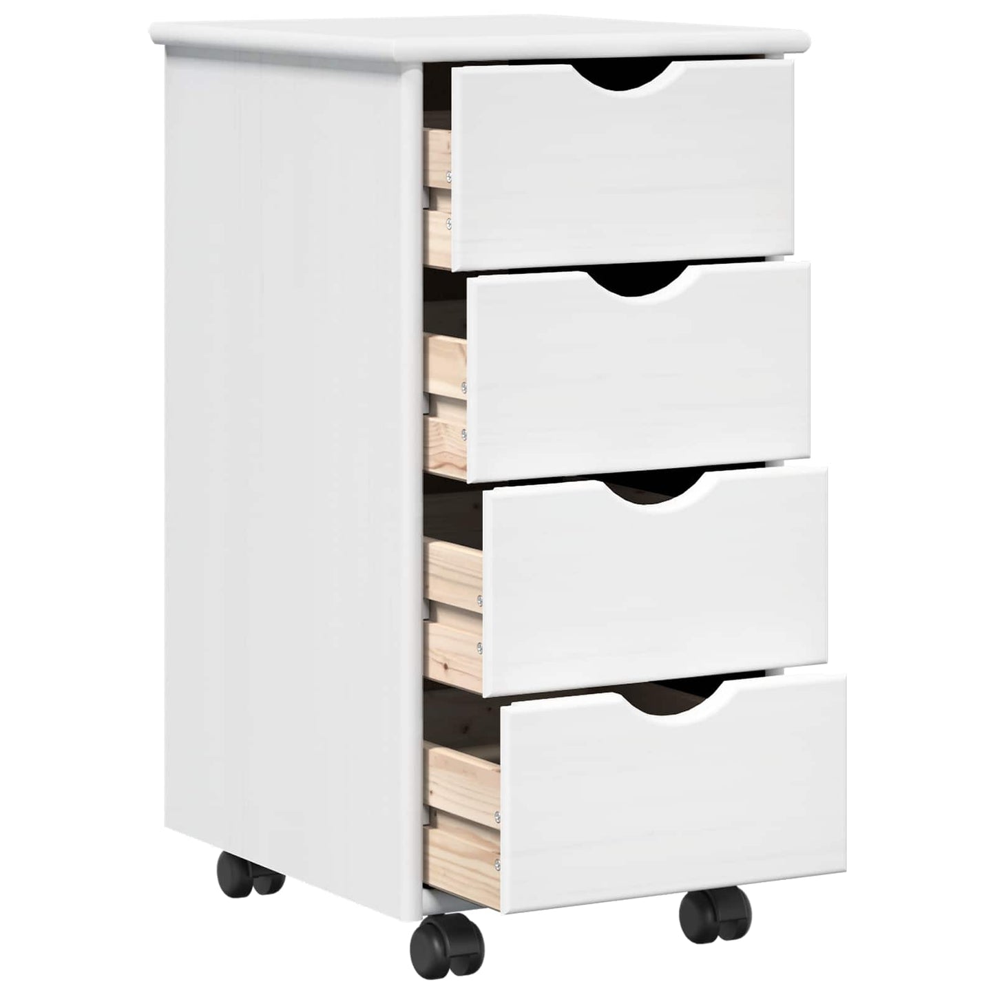 Rolling Cabinet White 34 x 39 x 65.5 cm Solid Pine Wood