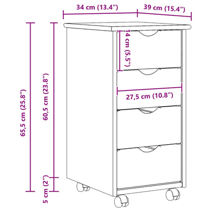 Rolling Cabinet White 34 x 39 x 65.5 cm Solid Pine Wood