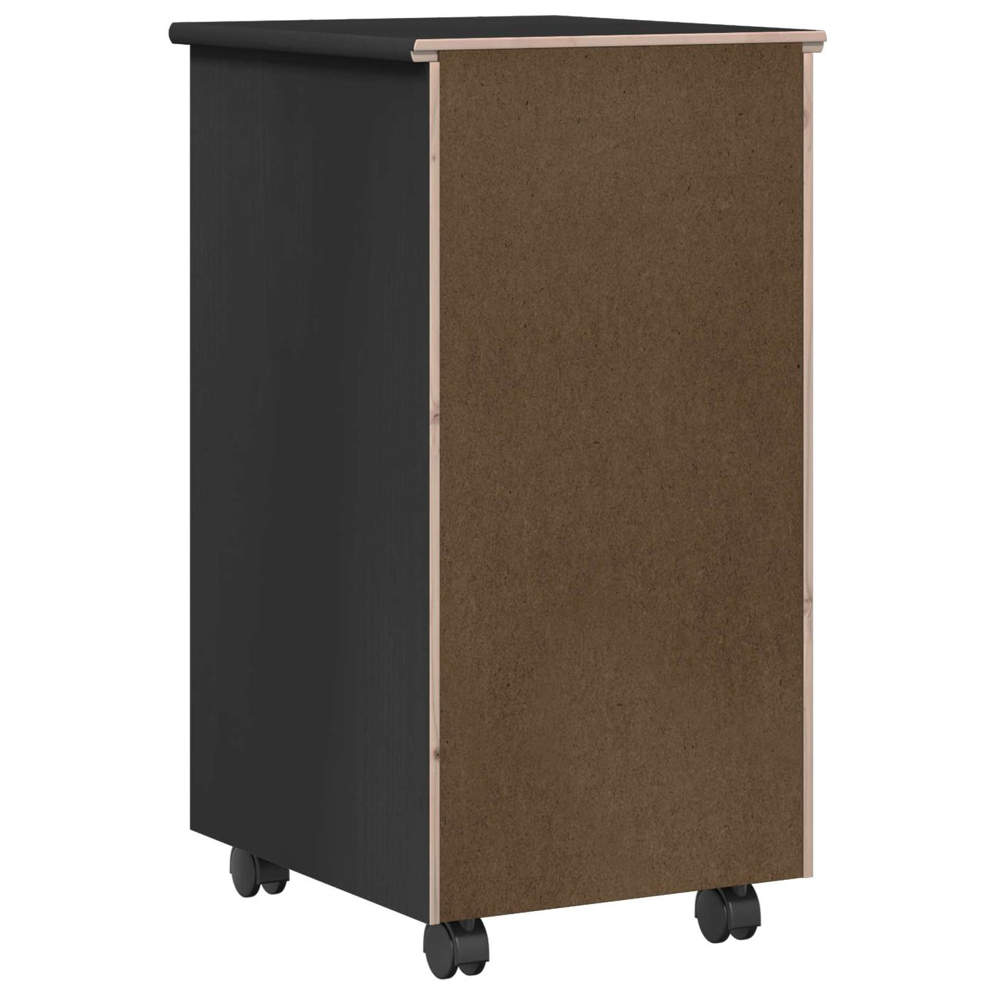 Rolling Cabinet Black 34 x 39 x 65.5 cm Solid Pine Wood