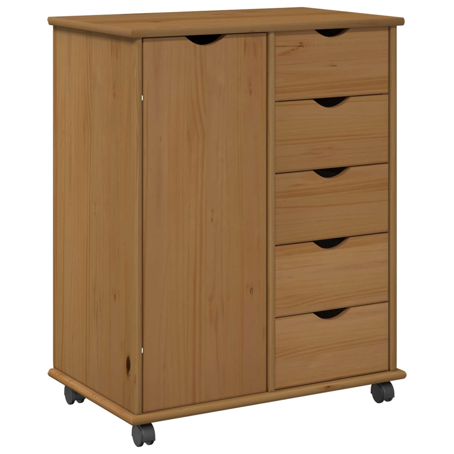 Rolling Cabinet Honey Brown 63.5 x 39 x 79 cm Solid Pine Wood