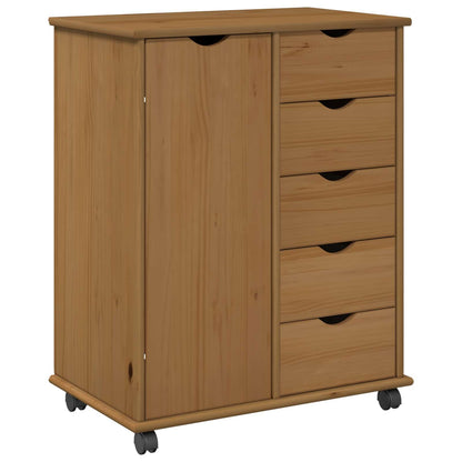 Rolling Cabinet Honey Brown 63.5 x 39 x 79 cm Solid Pine Wood