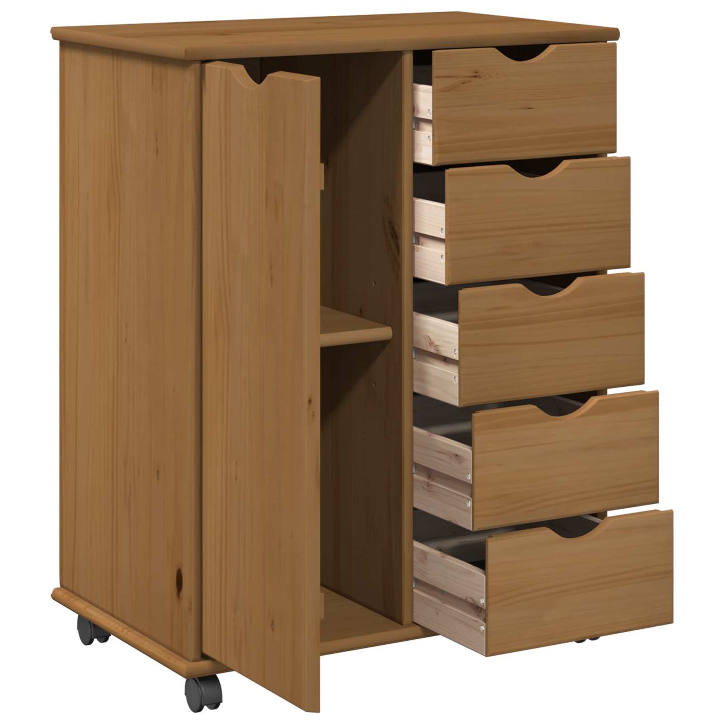 Rolling Cabinet Honey Brown 63.5 x 39 x 79 cm Solid Pine Wood