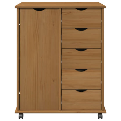 Rolling Cabinet Honey Brown 63.5 x 39 x 79 cm Solid Pine Wood
