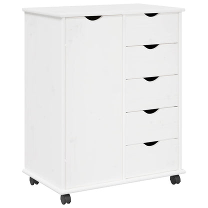 Rolling Cabinet White 63.5 x 39 x 79 cm Solid Pine Wood