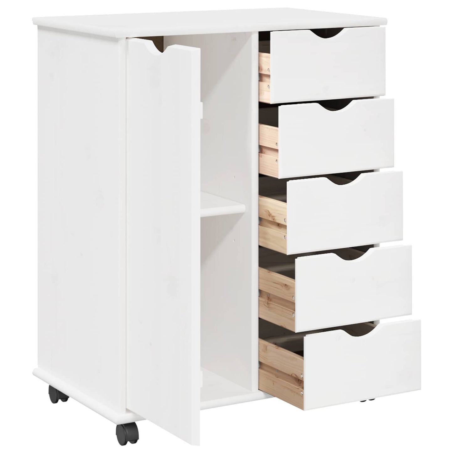Rolling Cabinet White 63.5 x 39 x 79 cm Solid Pine Wood