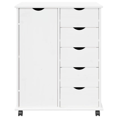 Rolling Cabinet White 63.5 x 39 x 79 cm Solid Pine Wood