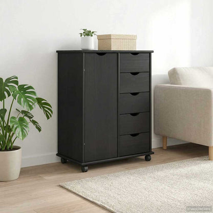 Rolling Cabinet Grey 63.5 x 39 x 79 cm Solid Pine Wood