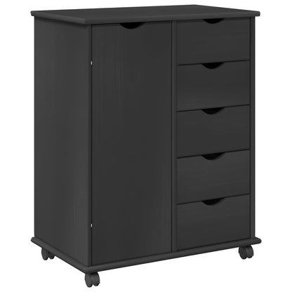 Rolling Cabinet Grey 63.5 x 39 x 79 cm Solid Pine Wood