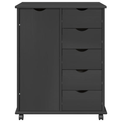 Rolling Cabinet Grey 63.5 x 39 x 79 cm Solid Pine Wood
