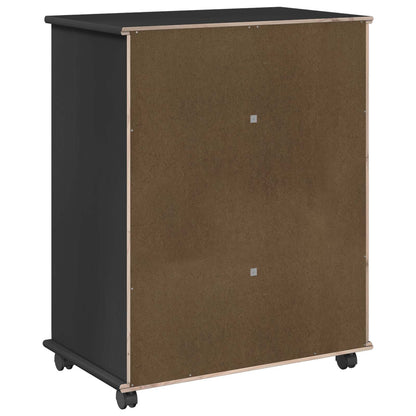 Rolling Cabinet Black 63.5 x 39 x 79 cm Solid Pine Wood