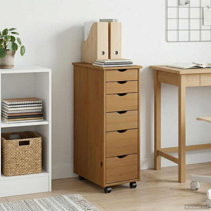 Rolling Cabinet Honey Brown 34 x 39 x 93.5 cm Solid Pine Wood