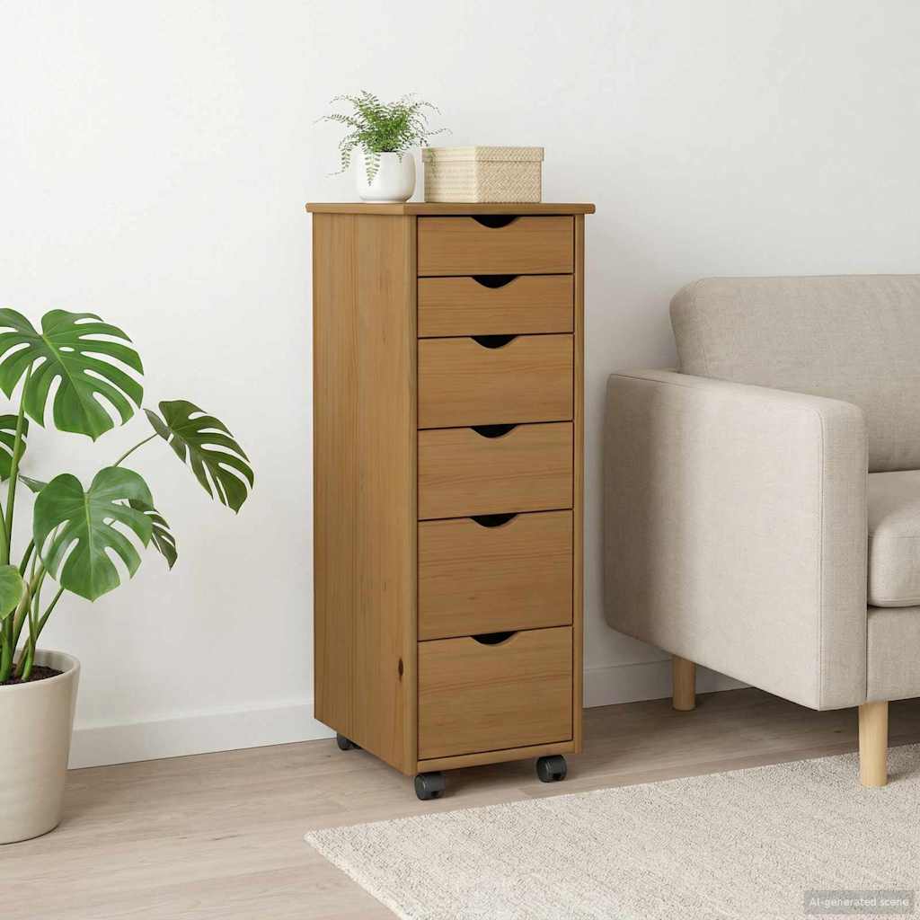 Rolling Cabinet Honey Brown 34 x 39 x 93.5 cm Solid Pine Wood