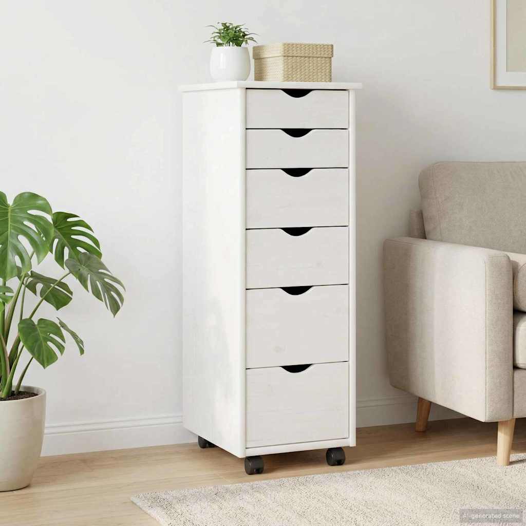 Rolling Cabinet White 34 x 39 x 93.5 cm Solid Pine Wood