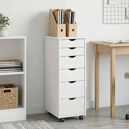 Rolling Cabinet White 34 x 39 x 93.5 cm Solid Pine Wood