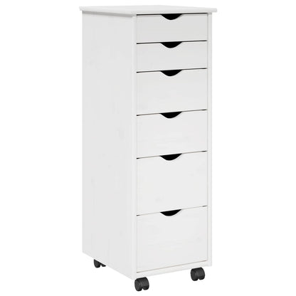 Rolling Cabinet White 34 x 39 x 93.5 cm Solid Pine Wood