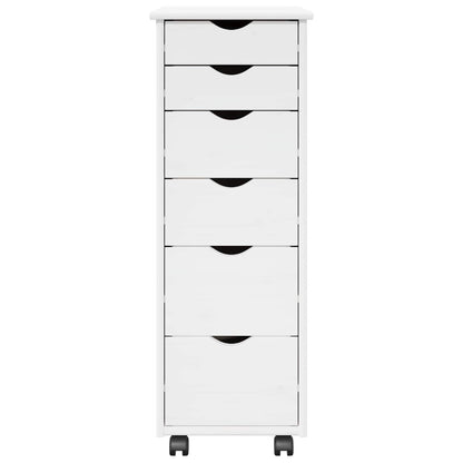 Rolling Cabinet White 34 x 39 x 93.5 cm Solid Pine Wood